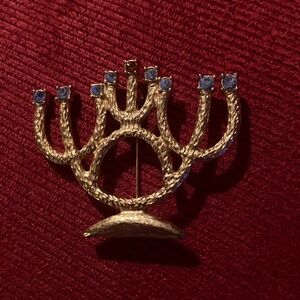 Menorah Brooch w/blue Rhinestones